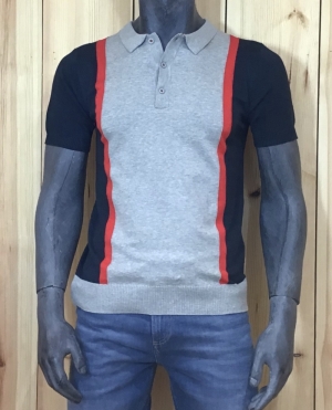 knitted polo grey chi grey chine